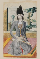 Príncipe Qajar Sentado (lápis e aquarela opaca sobre papel)