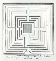 Labirinto do jardim de Villa Papafava, Pádua, de "Villas, jardins e paisagens em Veneza" de A. Volkamer (gravura)