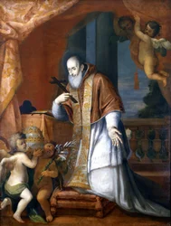 Papa Pio V (1504 - 1572). Pintura anônima de uma Igreja Lombarda.