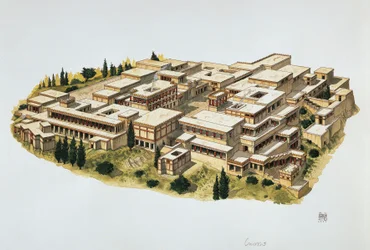 Reconstrução do Palácio de Knossos, Creta, século XX a.C. (cor litho)