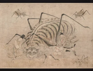 Yorimitsu mata Tsuchigumo (demónio aranha) (Yoriitsu mata Tsuchigumo) Detalhe do pergaminho Tsuchigumo no Soshi Emaki - Trabalho anónimo, aguarela sobre papel