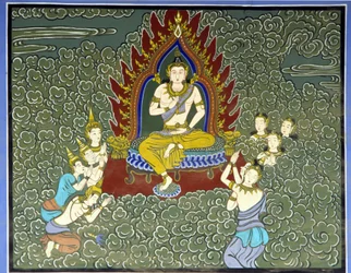 Adoração do Buda. Fresco no Templo de Yongju, região de Suwon, Coreia.
