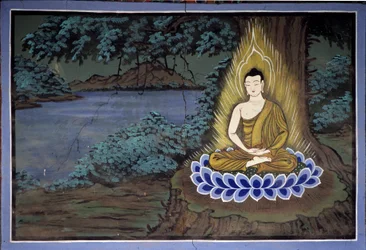 Meditação de Buda: Fresco no Templo de Yongju, Região de Suwon, Coreia
