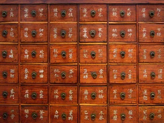 Pormenor de um armário médico de madeira, período Joseon, Coreia, Coleção Kim Chong-hak. Fotografia, Museu Nacional da Coreia, República da Coreia, 2006.