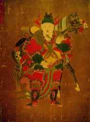 Mensageiro do inferno com cavalo, pintura sobre rolo de cânhamo, período Joseon (Choseon, Choson) (1392-1910), Coreia. Museu Nacional de Seul, República da Coreia