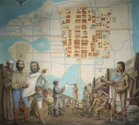 Três homens de pé em uma construção, Cidade do México, México
