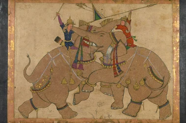 Elephant Combat (tinta, pigmentos em papel montados em papelão)