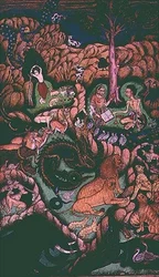 Laila e Majnun numa paisagem, Johnson Album X, nº10, c.1760-70 (guache com ouro na folha do álbum)