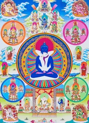 Imagem representando Samantabhadra, juntamente com a sua consorte, simbolizando a unidade com o absoluto (guache sobre tecido)