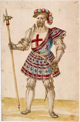 Cotton Augustus III, f.25, Um cavaleiro com martelo de vara (velino)