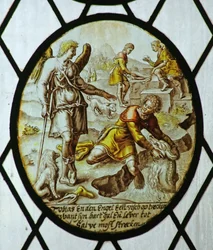 Roundel: Tobias captura um peixe (vidro manchado)