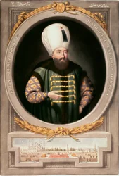 Império Otomano: Retrato do Sultão Ahmed I (1590-1617)" Biblioteca Miniatura do Museu Topkapi Sarayi Istambul