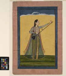 Uma mulher afina seu tambura, c.1740 (aquarela opaca sobre papel)