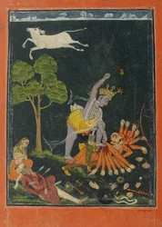 Parasurama matando Karttavirya Arjuna, Chamba ou Bilaspur, Himachal Pradesh, c.1750-60