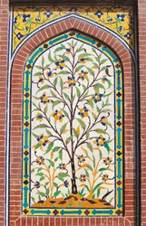 Árvore florida, decoração Majolica, Mesquita Wazir Khan (século XVII), Lahore, Punjab, Paquistão