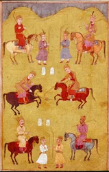 Arte islâmica: o jogo de polo. Miniatura persa de um manuscrito do poema épico «Shahnameh» (Shah Nama, Shahnama) (Livro dos Reis), de Ferdowsi (Firdawsi, Ferdawsi ou Firdousi, ca. 940 - cerca de 1020), Biblioteca Nazionale, Nápoles