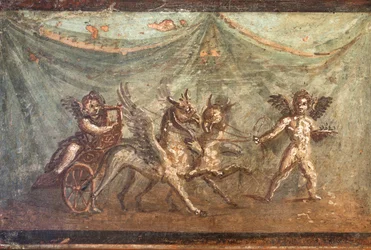Cupidos e carruagem puxada por grifos, Herculano
