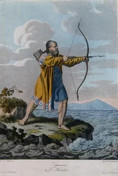 Habitante das Ilhas Kuril, c.1800 (gravura a cores)