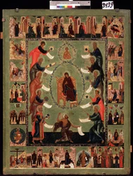 Louanges de la Vierge (A Glorificação da Virgem). Icone russe, tempera sur bois