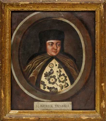 Natalia Kirillovna Narychkina (1651-1694) (Nathalie Narychkine) - Retrato da czarina Natalia Naryshkina (1651-1694), esposa do czar Alexis I da Rússia par Anónimo, Fim do 17º cen. - Óleo sobre madeira, 29x24 - Colecção Privada