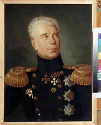 Retrato do Almirante Explorador Ivan (Adam) Krusenstern (1770-1846). óleo sobre tela, ca. 1850, arte russa do século XIX. Museu Central da Marinha do Estado, São Petersburgo.