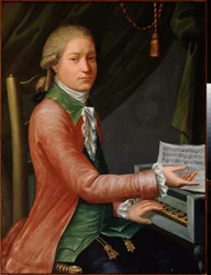 Retrato do compositor Yevstigney Fomin (1761-1800). Pintura por um mestre russo, óleo sobre tela, ca. 1780. Arte russa