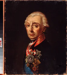 Um retrato do Marechal Generalissimo Príncipe Alexander Suvorov (1729-1800). Pintura por um mestre russo, óleo sobre tela, finais do século XVIII. Museu de Arte do Extremo Oriente, Khabarovsk (Rússia).