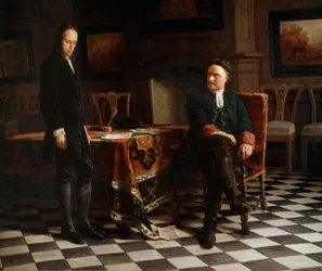 Retrato de Pedro I o Grande (1672-1725), czar russo e seu filho Alexis (1690-1718) Pintura da Escola Russa