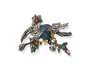 Broche de águia com várias gemas raras, c.1750 (diamantes, esmeraldas, rubis, safiras, prata e ouro)