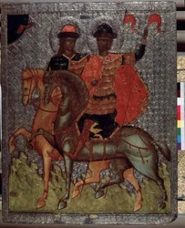Santos Boris (ou romano) e Gleb (ou David) a cavalo (mártires em 1015) (Santos Boris e Gleb a cavalo). Filhos mais novos de São Vladimir, Grão-Príncipe de Kyiv, sempre se distinguiram por sua piedade, mas com a morte de seu pai, o mais velho Svia