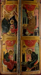 O ícone dos Quatro Evangelistas Russos. Pintura em madeira de 1660. Rouen, Museu de Belas Artes