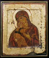 A Mãe de Deus de Vladimir, ícone russo, Escola Pskov, finais do século XV (tempera no painel)