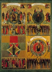 O hino ao Ícone da Virgem Russa do século XVI. A Rússia. O Mosteiro Solonsky.