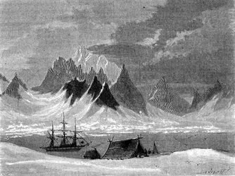 Vista nas Ilhas Spitsbergen, arquipélago de Svalbard, ilustração de "The Return to the World" (O Retorno ao Mundo)