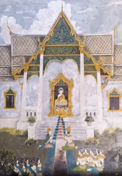 Fresco representando uma cena da vida de Buda, templo Wat Phra That Doi Suthep