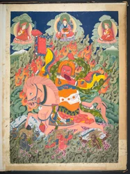 Acrescentar. Ou. 3053 Um dos 12 desenhos representando divindades tibetanas por um artista tibetano, provavelmente em Lhasa, c.1800 (gouache sobre papel)