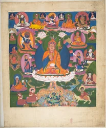 Adicionar. Ou. 3058    Um dos 12 desenhos representando divindades tibetanas por um artista tibetano, provavelmente em Lhasa, c.1800    (guache sobre papel)