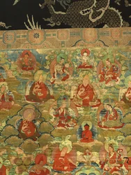Detalhe do Terceiro Panchen Lama Losan Penden Yeshe (guache sobre pano)
