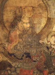 Cultura tibetana : Manjushri (manjusri). Tinta sobre seda, tamanho : 96x60