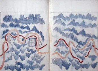 Mapas feitos durante a viagem de uma embaixada vietnamita na China (aguarela em papel)