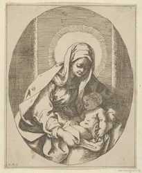 A Virgem segurando o menino Cristo no colo, uma composição oval, depois de Reni, 1620-50., 1620-50.