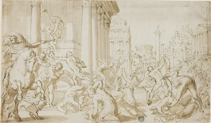 Massacre dos Inocentes (anverso); Esboços de figuras (verso)