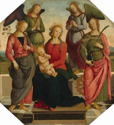 Madonna e criança com dois anjos, Santa Rosa e Santa Catarina de Alexandria