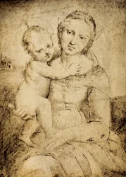 Madonna and Child, desenho da escola de Rafael, Gabinete de desenhos e gravuras, Galeria Uffizi, Florença