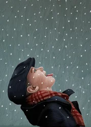 Natal de uma criança no País de Gales, 2016 (scratchboard, colorido digitalmente)