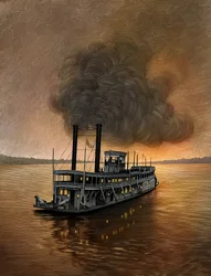 Barco a vapor do Mississipi, 2015 (scratchboard, colorido digitalmente)