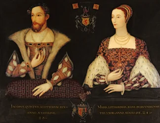Cópia do duplo retrato original de Marie de Guise (1515-1560) e do rei Jaime V (1512-42) encomendado por Lord Bute, 1895