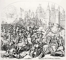 O rei Davi da Escócia (1084-1153) vem com um grande exército antes de Newcastle-upon-Tyne, 1138