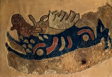Art Scythe (Scythic Civilization ou Scythia): fragmento de um revestimento de sela de feltro. São Petersburgo, Museu Hermitage