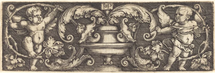 Ornamento com um vaso entre dois gênios